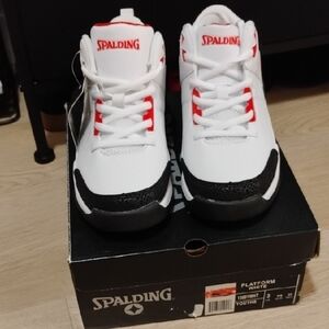 Spalding 3 Youth White and Black Sneakers with Red Accents